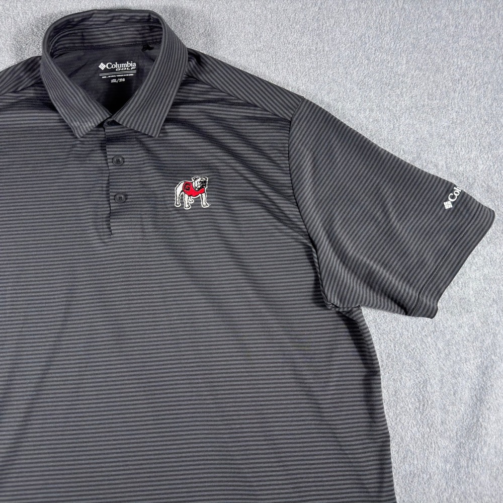 Georgia Bulldogs Polo Shirt Mens 2XL Black Striped Columbia Golf Performance